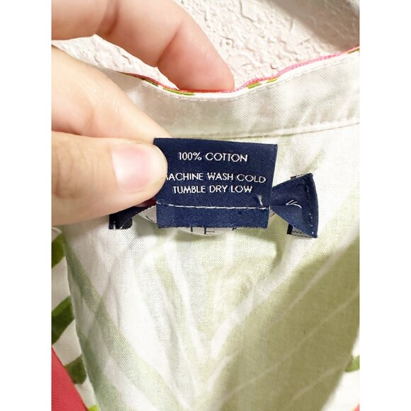 Katie Kime Palm Leaf Print Tunic Top Long Sleeve Ribbon Trim Green Pink Large - Picture 4 of 6